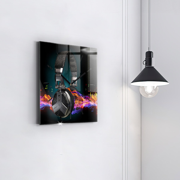 Reloj cuadrado Auriculares y ondas sonoras