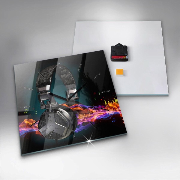 Reloj cuadrado Auriculares y ondas sonoras