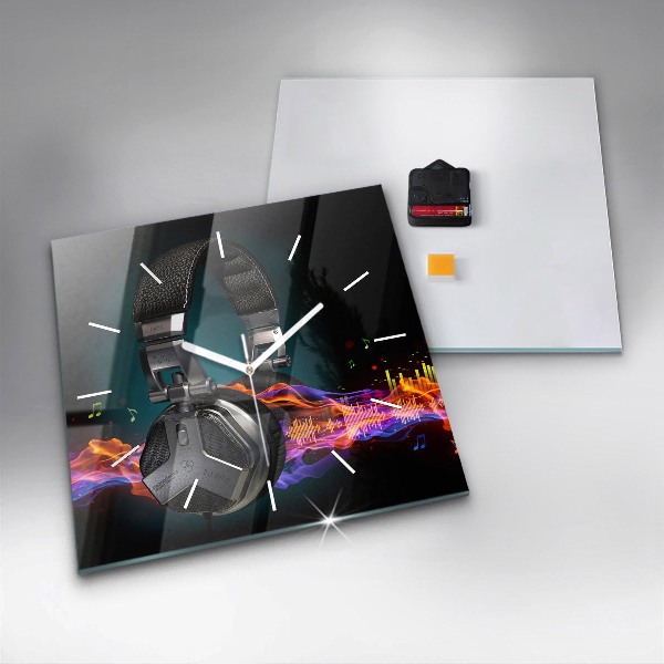 Reloj cuadrado Auriculares y ondas sonoras