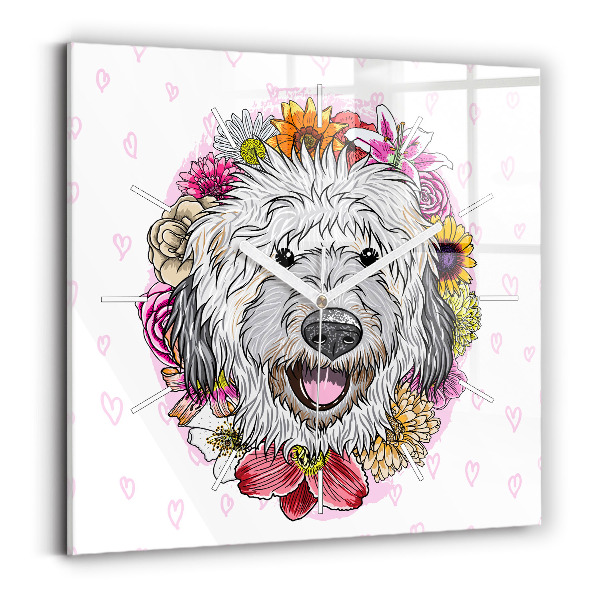 Reloj de pared cuadrado Perro feliz entre flores