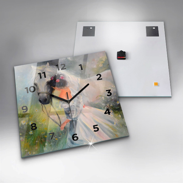 Reloj cuadrado Hermosa mujer con un caballo