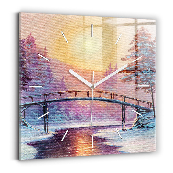 Reloj de pared cuadrado Árbol de Navidad y puente