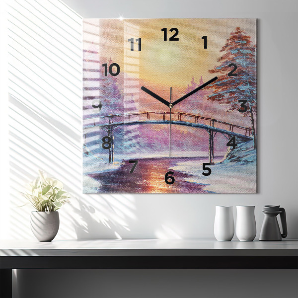 Reloj de pared cuadrado Árbol de Navidad y puente