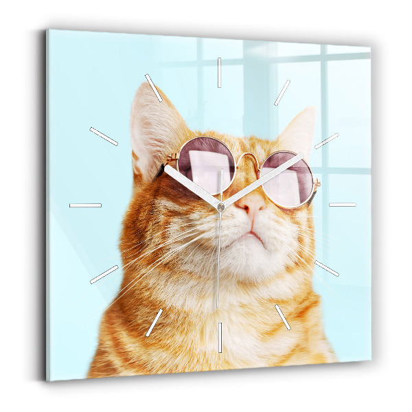 Reloj de pared cuadrado Divertido gato con gafas