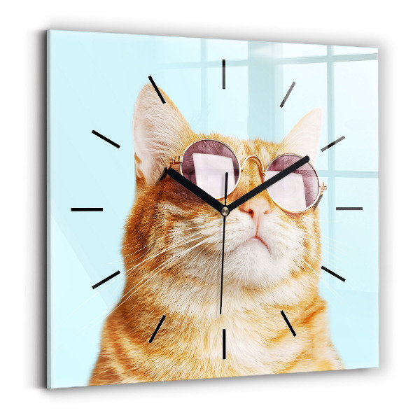 Reloj de pared cuadrado Divertido gato con gafas