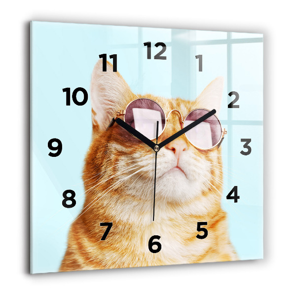 Reloj de pared cuadrado Divertido gato con gafas