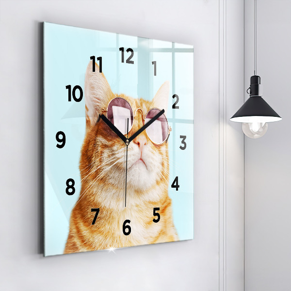 Reloj de pared cuadrado Divertido gato con gafas