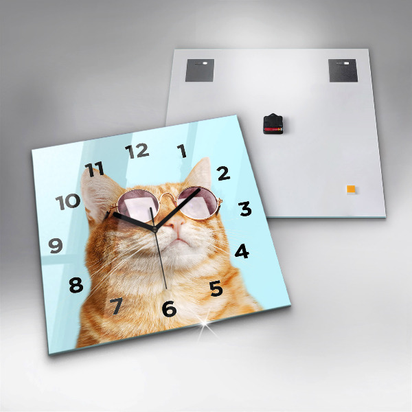 Reloj de pared cuadrado Divertido gato con gafas