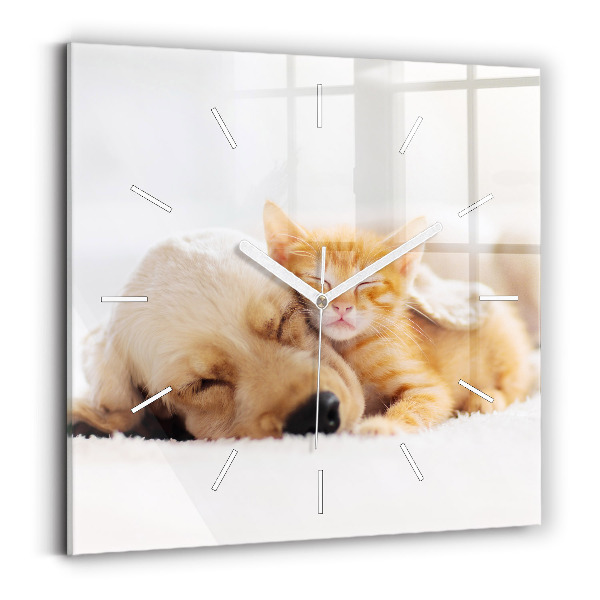 Reloj cuadrado Gato y perro durmiendo