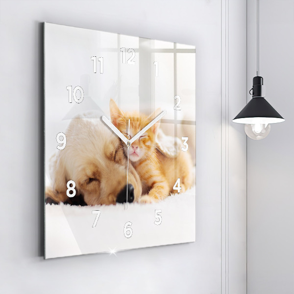 Reloj cuadrado Gato y perro durmiendo