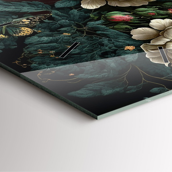 Reloj cuadrado Flor y mariposas doradas