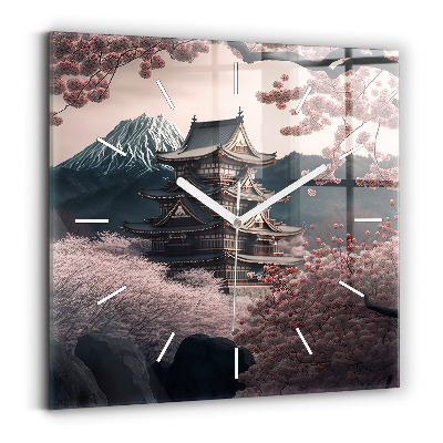 Reloj de pared cuadrado Torre asiática Cerezos en flor