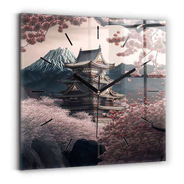 Reloj de pared cuadrado Torre asiática Cerezos en flor
