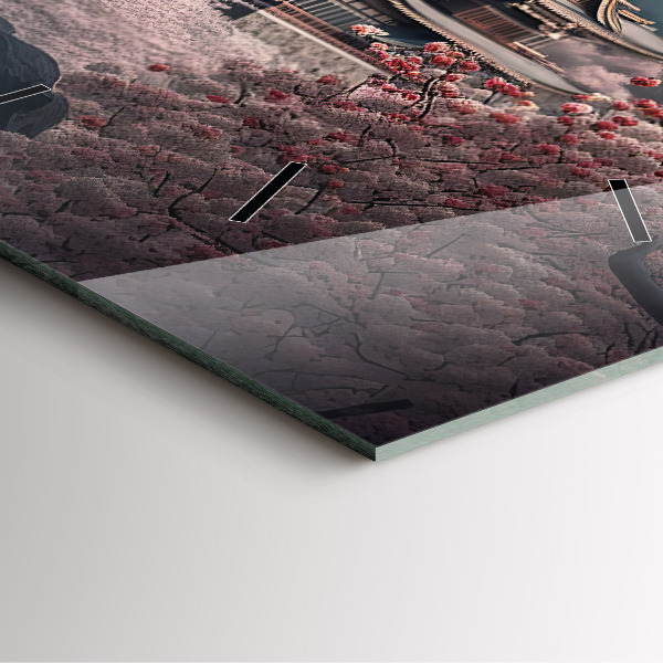 Reloj de pared cuadrado Torre asiática Cerezos en flor