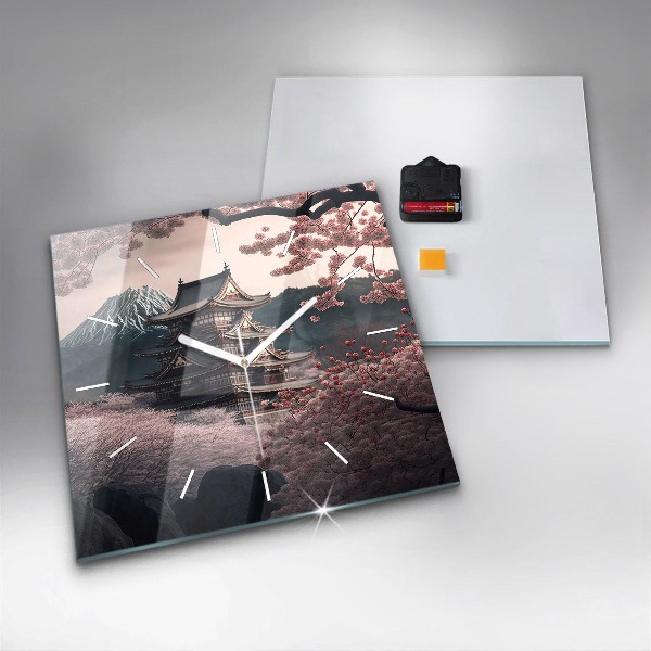 Reloj de pared cuadrado Torre asiática Cerezos en flor
