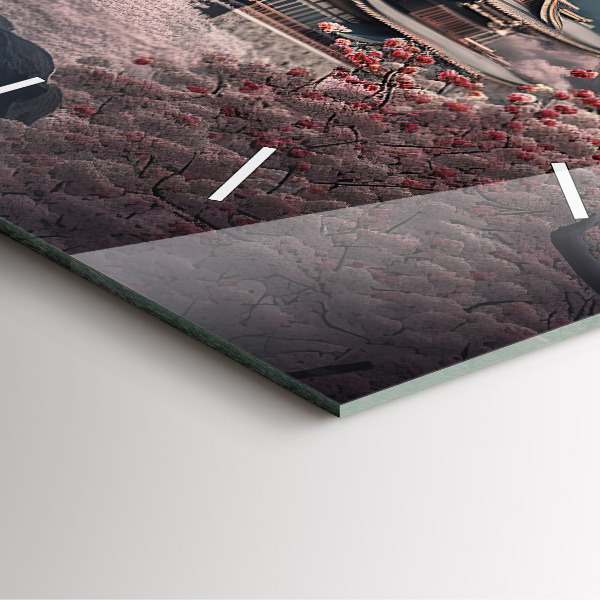 Reloj de pared cuadrado Torre asiática Cerezos en flor