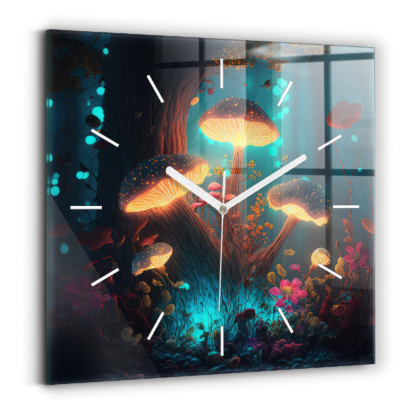 Reloj de pared cuadrado Bosque y setas mágicas