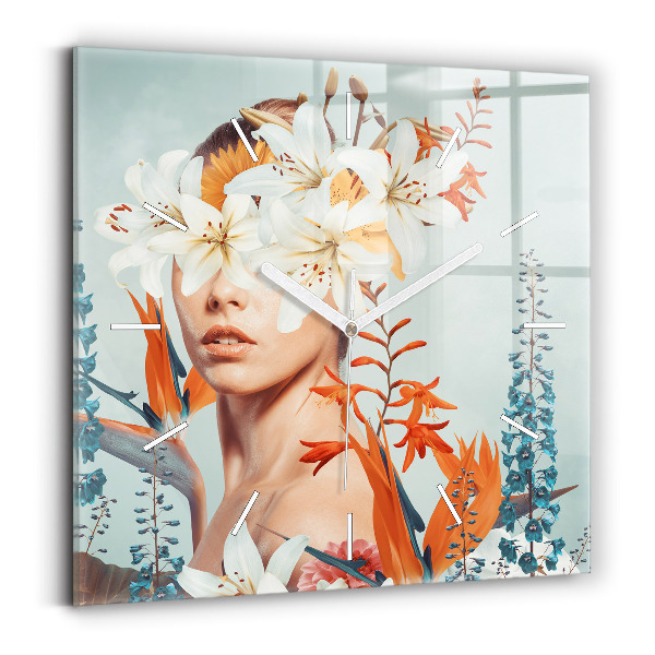 Reloj de pared cuadrado Mujer con flores