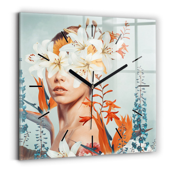 Reloj de pared cuadrado Mujer con flores
