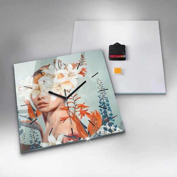 Reloj de pared cuadrado Mujer con flores