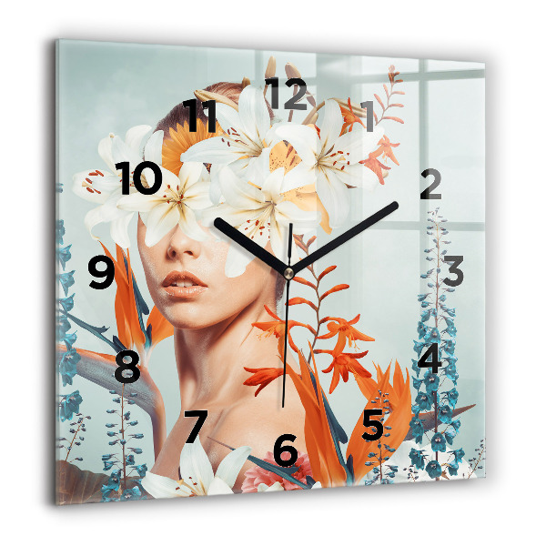Reloj de pared cuadrado Mujer con flores