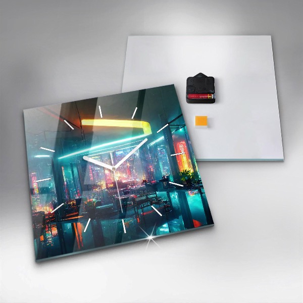 Reloj cuadrado Ciudad en estilo cyberpunk