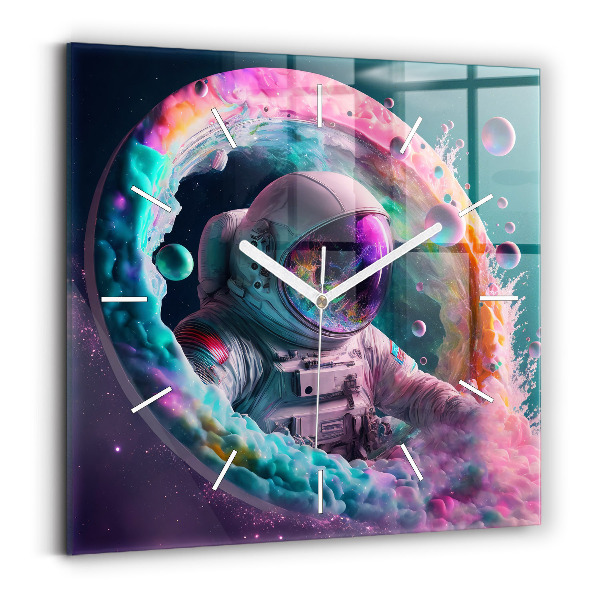 Reloj cuadrado Cosmonauta nubes de colores