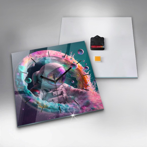 Reloj cuadrado Cosmonauta nubes de colores