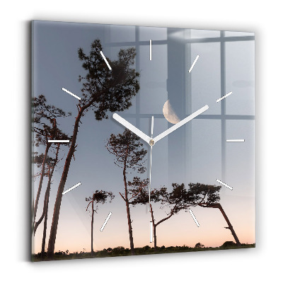 Reloj de pared cuadrado Media luna y árboles