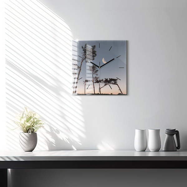 Reloj de pared cuadrado Media luna y árboles