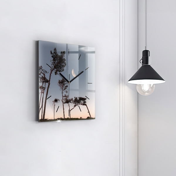 Reloj de pared cuadrado Media luna y árboles
