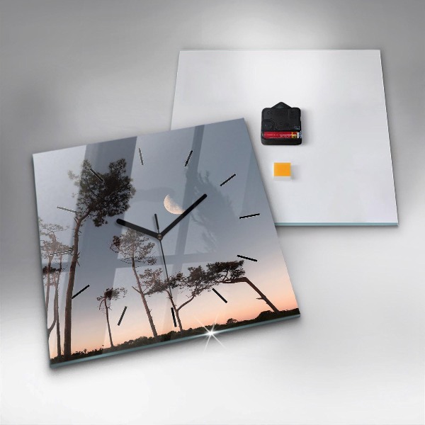 Reloj de pared cuadrado Media luna y árboles