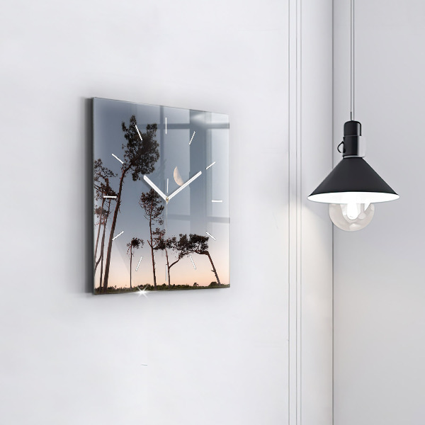 Reloj de pared cuadrado Media luna y árboles