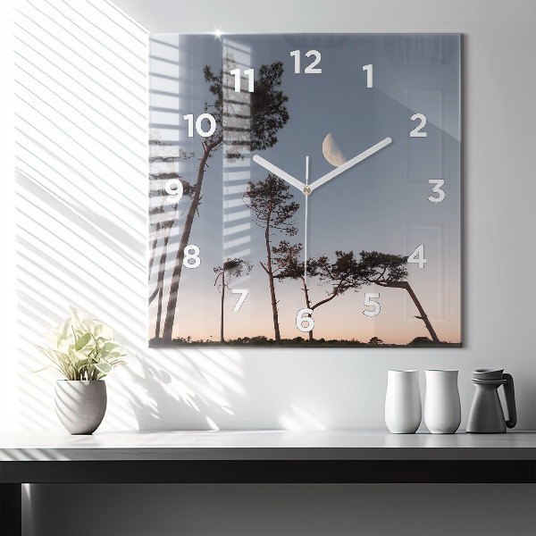 Reloj de pared cuadrado Media luna y árboles