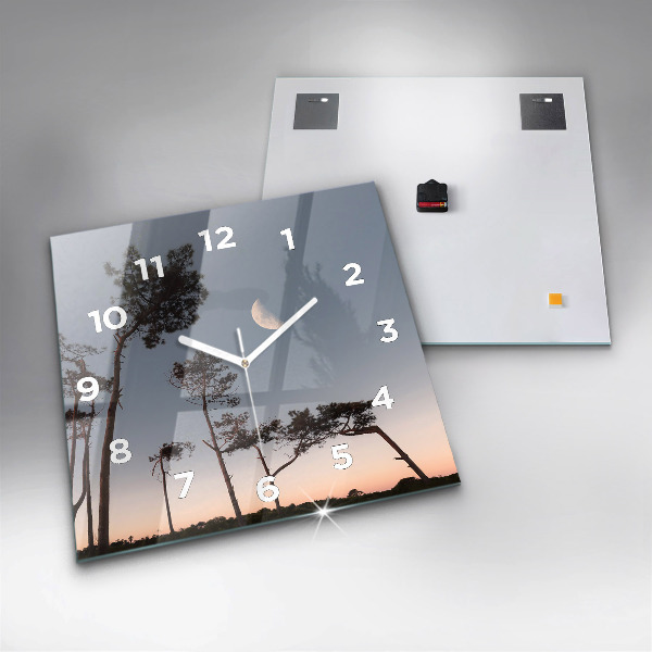 Reloj de pared cuadrado Media luna y árboles