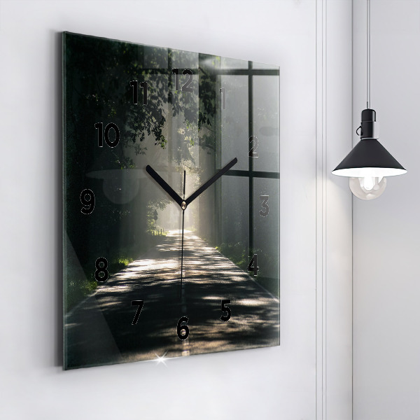 Reloj de pared cuadrado Carretera forestal y rayas de sol