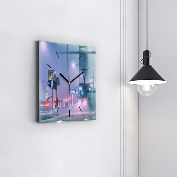 Reloj cuadrado Varsovia en la niebla