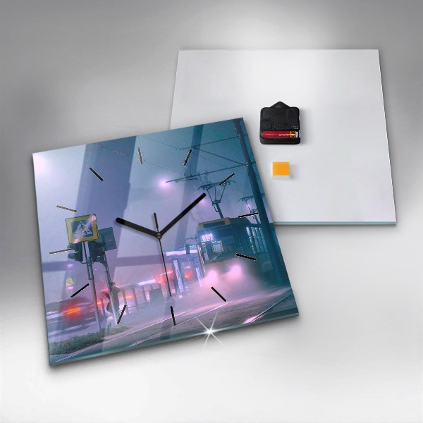 Reloj cuadrado Varsovia en la niebla