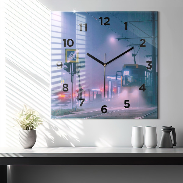 Reloj cuadrado Varsovia en la niebla