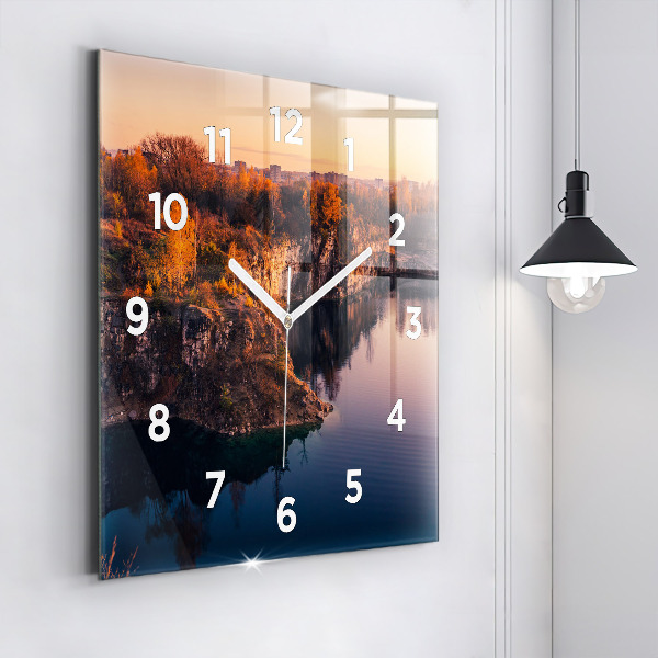 Reloj de pared cuadrado Cracovia Lago Zakrzówek Otoño