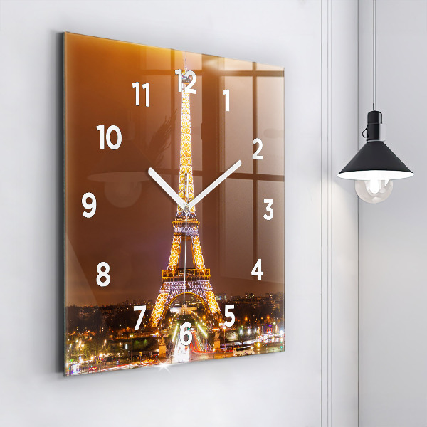 Reloj de pared cuadrado Torre Eiffel iluminada