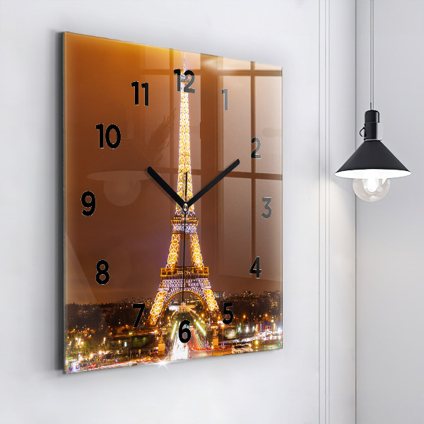 Reloj de pared cuadrado Torre Eiffel iluminada