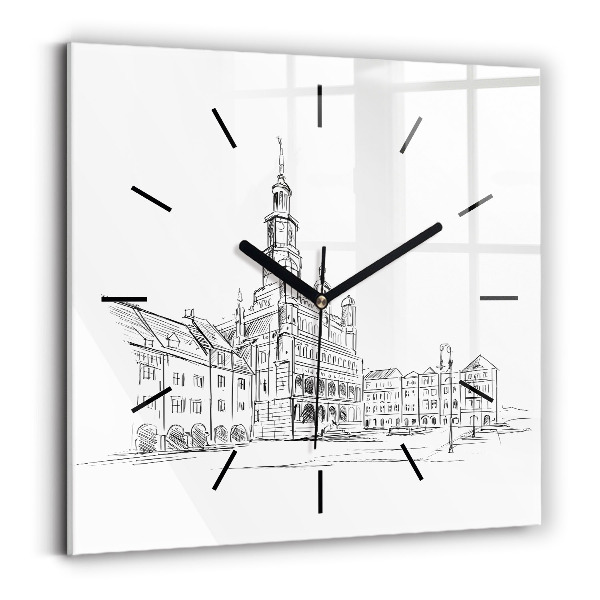 Reloj de pared cuadrado Boceto de la ciudad vieja de Poznan