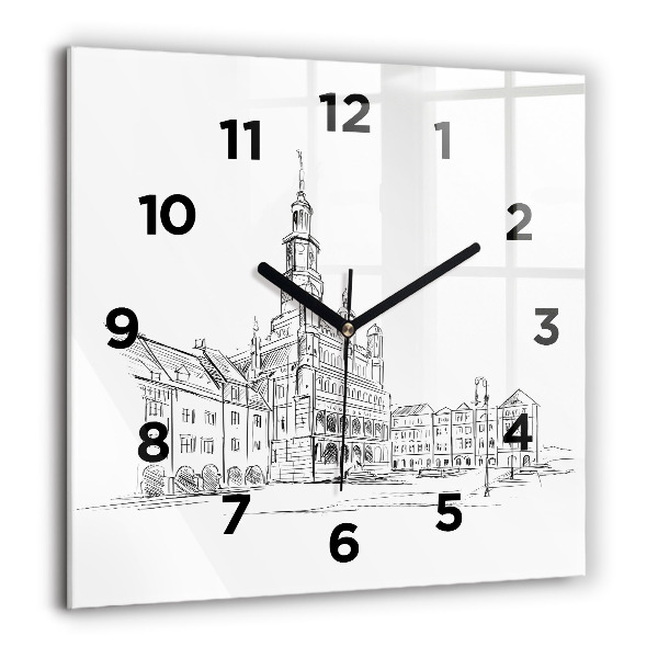 Reloj de pared cuadrado Boceto de la ciudad vieja de Poznan