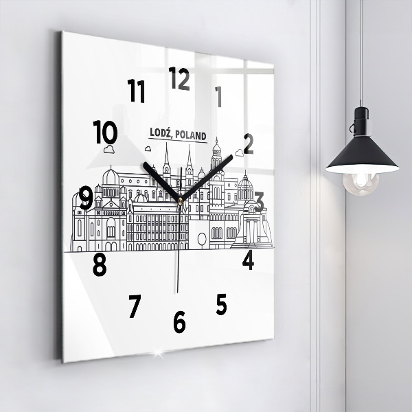 Reloj de pared cuadrado Łódź arquitectura panorama