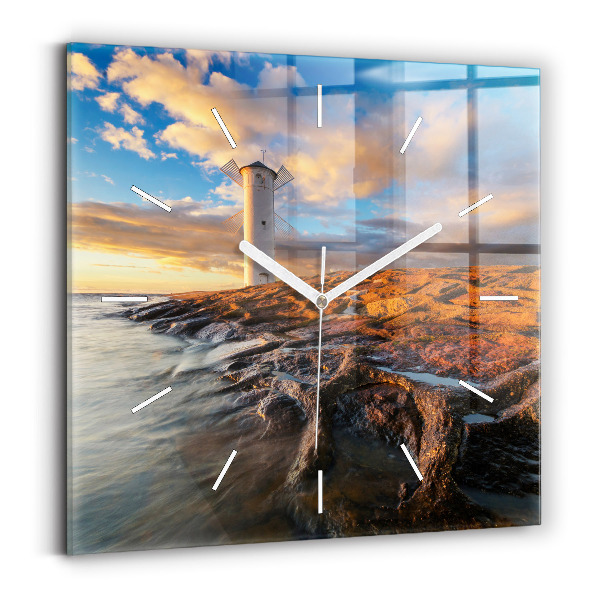 Reloj de pared cuadrado Faro y mar Báltico