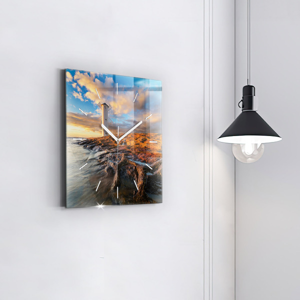 Reloj de pared cuadrado Faro y mar Báltico