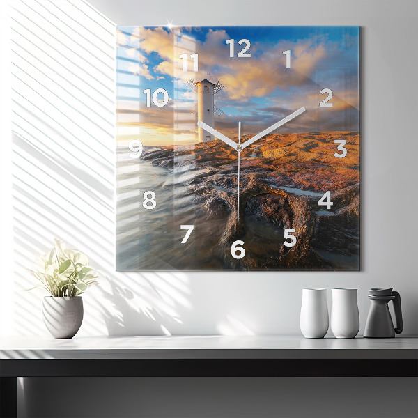 Reloj de pared cuadrado Faro y mar Báltico
