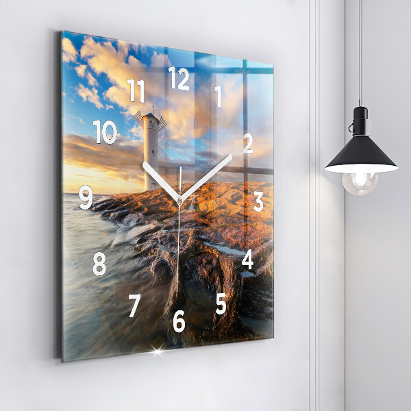 Reloj de pared cuadrado Faro y mar Báltico