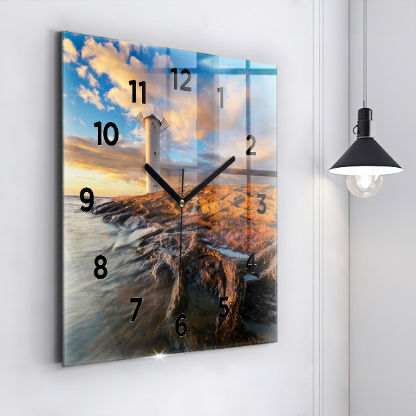 Reloj de pared cuadrado Faro y mar Báltico